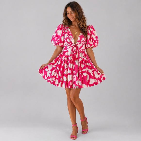 House of Harlow 1960 Dresses & Skirts - House of Harlow 1960 Babydoll Dress Womens 8 Pink Puff Sleeve Linen Boho Cottage